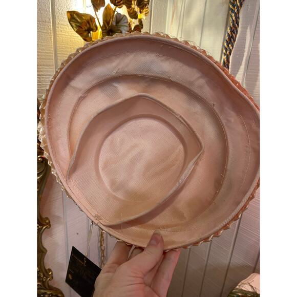 vintage 1950s pale pink saucer hat tulle and flowers 50s fashion easter wedding - Picture 8 of 8